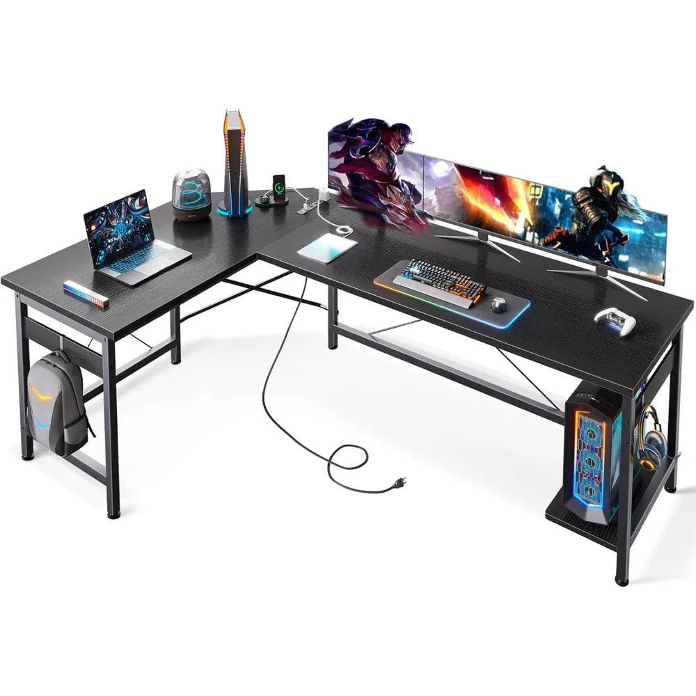 L Shaped Gaming Desk with USB Outlets Corner Computer Desk Home Office