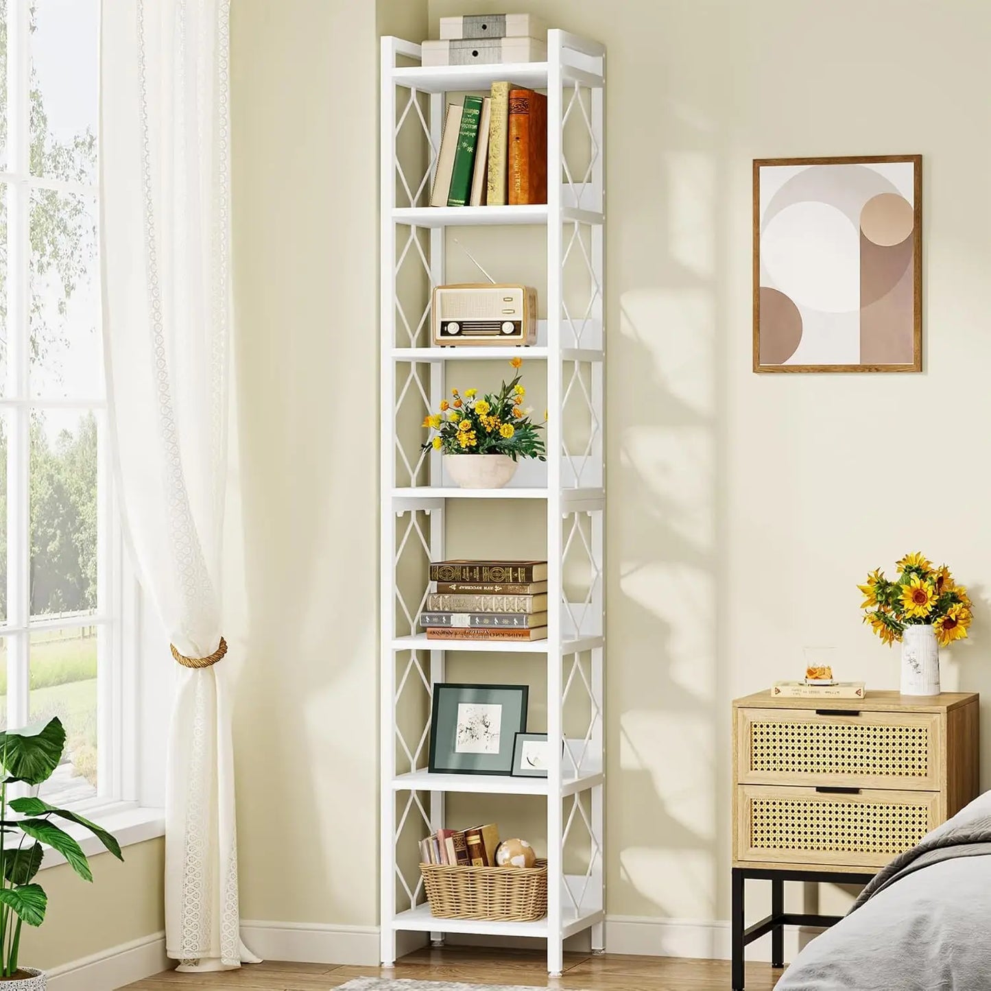 78.7 Inch Extra Tall Narrow Bookshelf 7 Tier Skinny Bookcase Organizer
