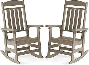 Outdoor Rocking Chair Set of 2 High Back HDPE All Weather Resistant