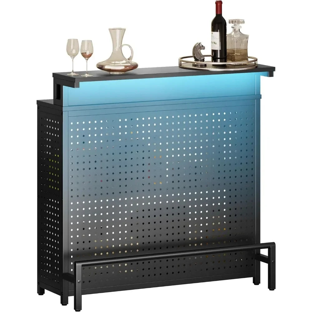 Mini Home Bar Unit with Music Sync LED Light Alcohol Storage Table