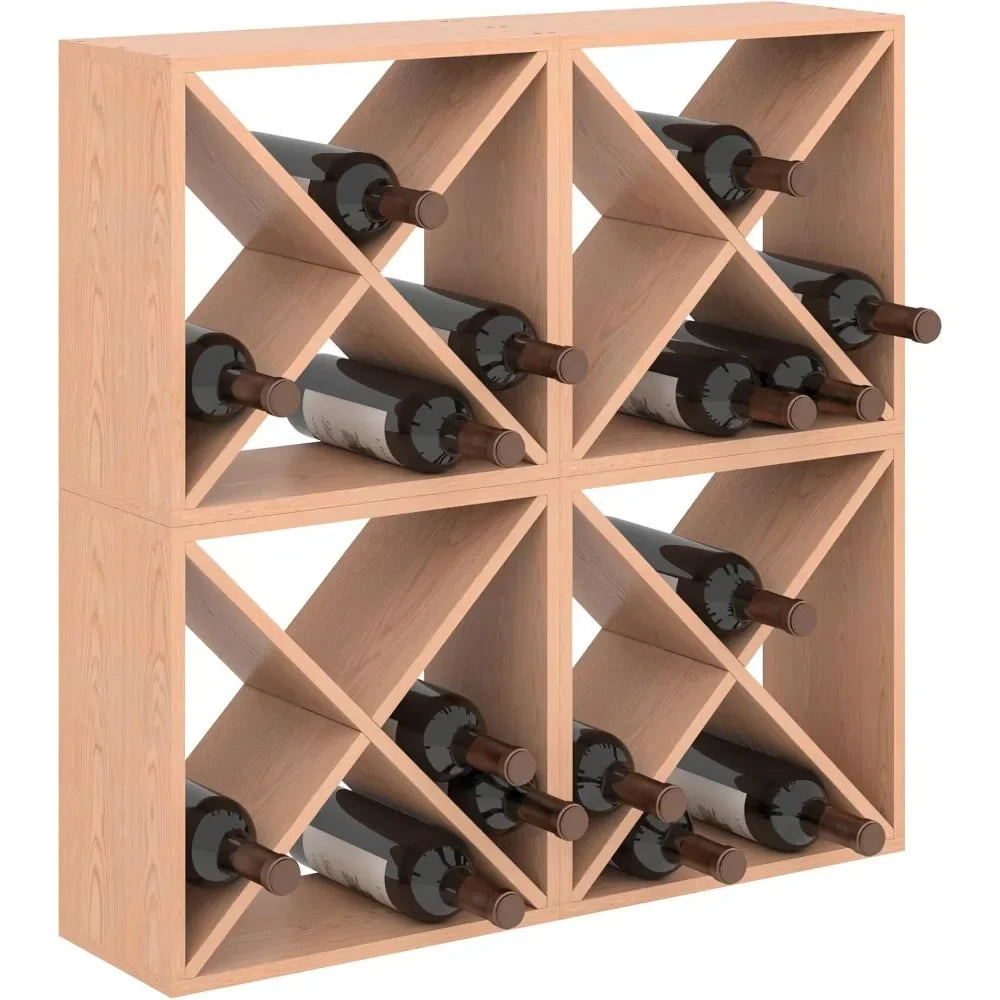 Wine Rack Wooden Countertop Storage Cube Freestanding Holder for 24 Bottles
