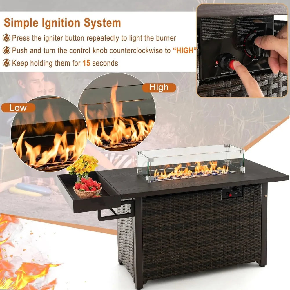 52 Inch Outdoor Propane Fire Pit Gas Table 50000 BTU Wicker Patio