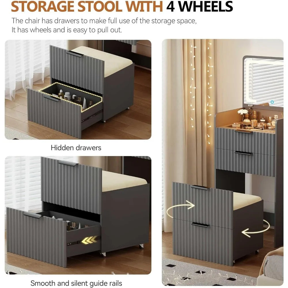 3in1 LED Vanity Set Compact Flip-Top Mirror Makeup Desk Storage