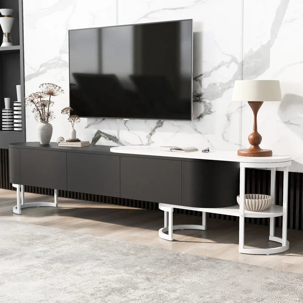 Modern Extendable TV Stand with Drawers and Adjustable Metal Legs