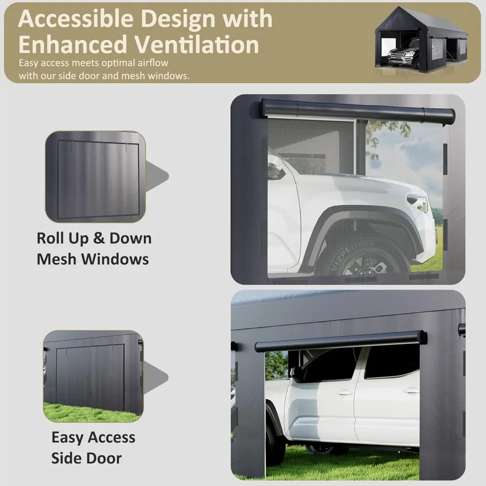 Heavy Duty Portable Garage Carport 12x20 with Roll-Up Windows