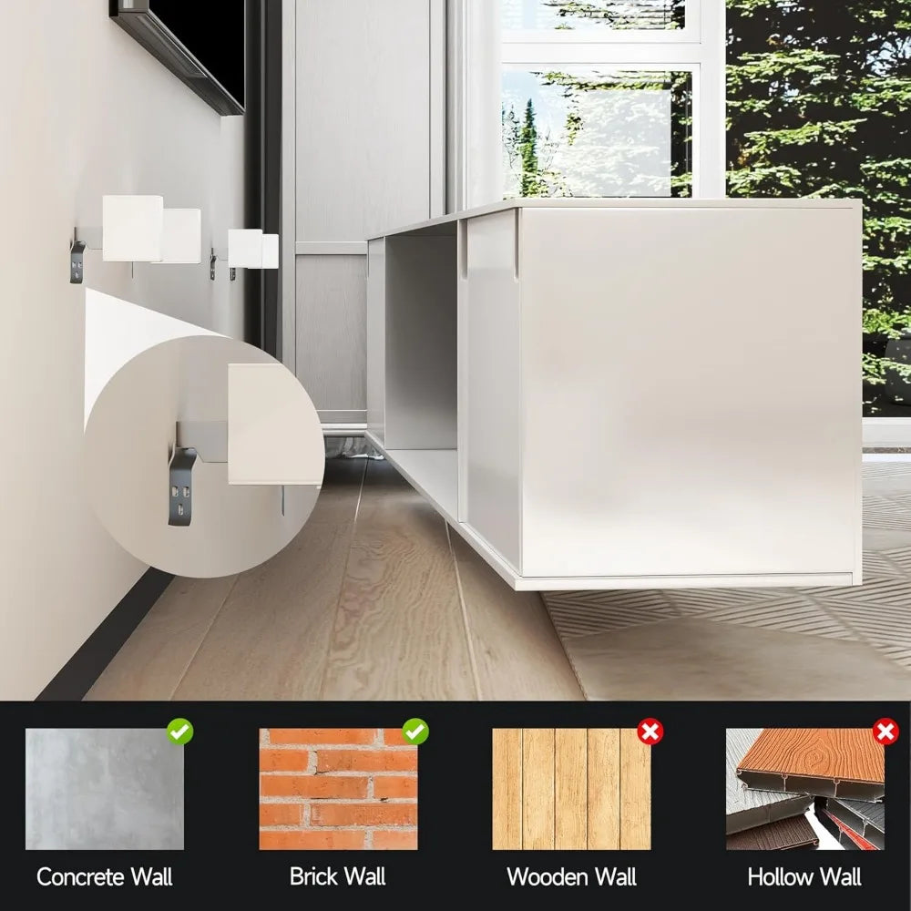 80 Inch Floating TV Stand Electric Fireplace LED Lights Wall Mounted