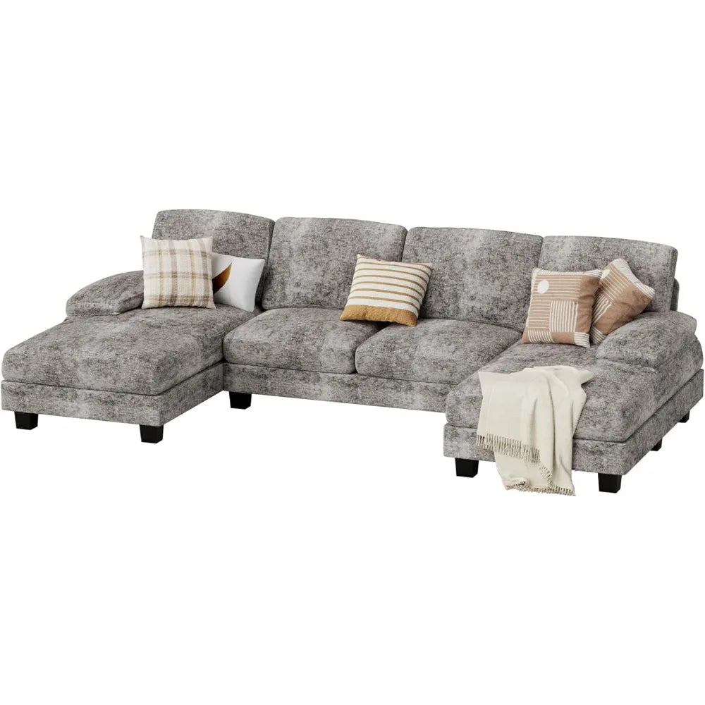 Ljustra U Shaped Sectional Couch Chenille Fabric Modern Sofa 4 Seats