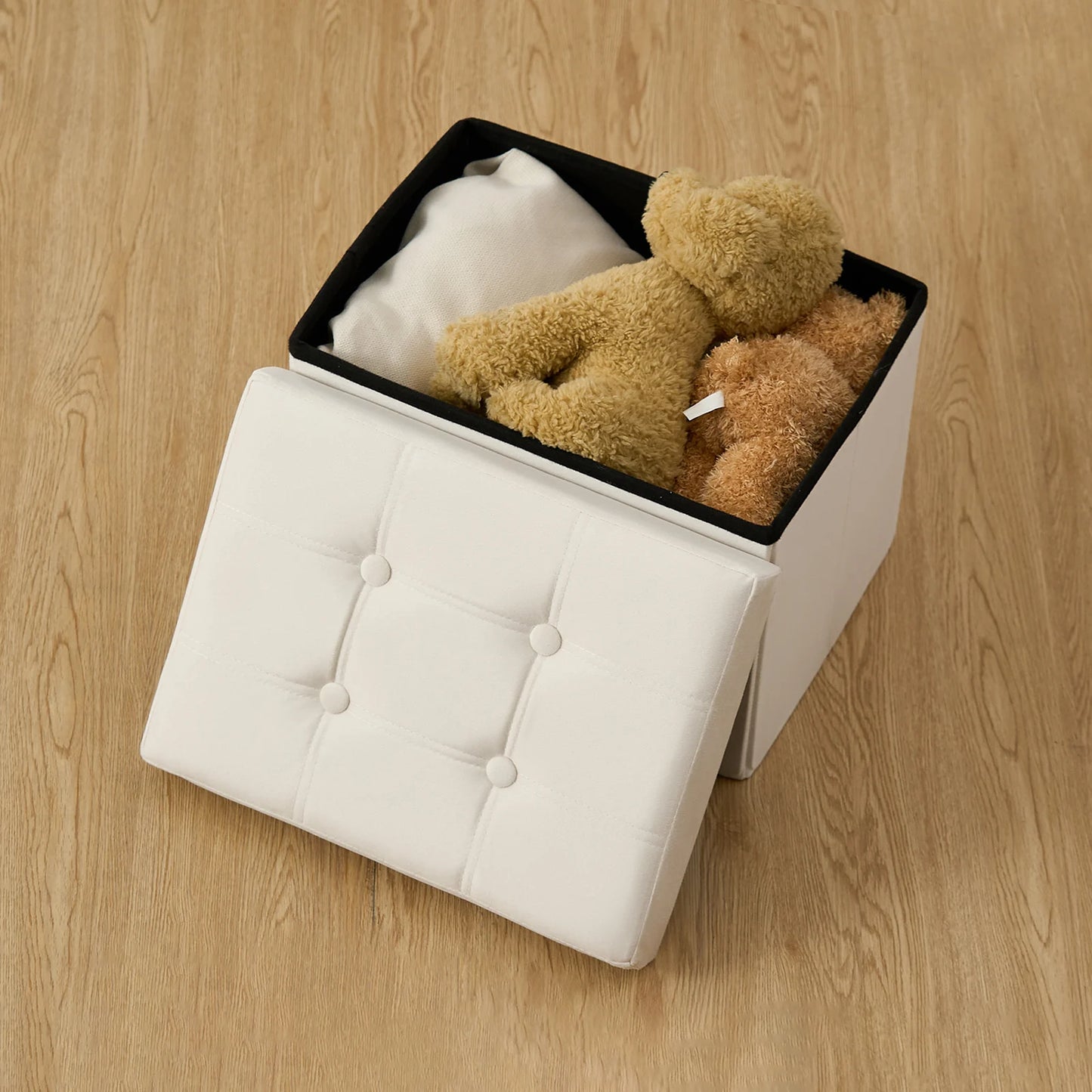 Ljustra 16 Inch Foldable Storage Ottoman Velvet Footrest Stool for Home