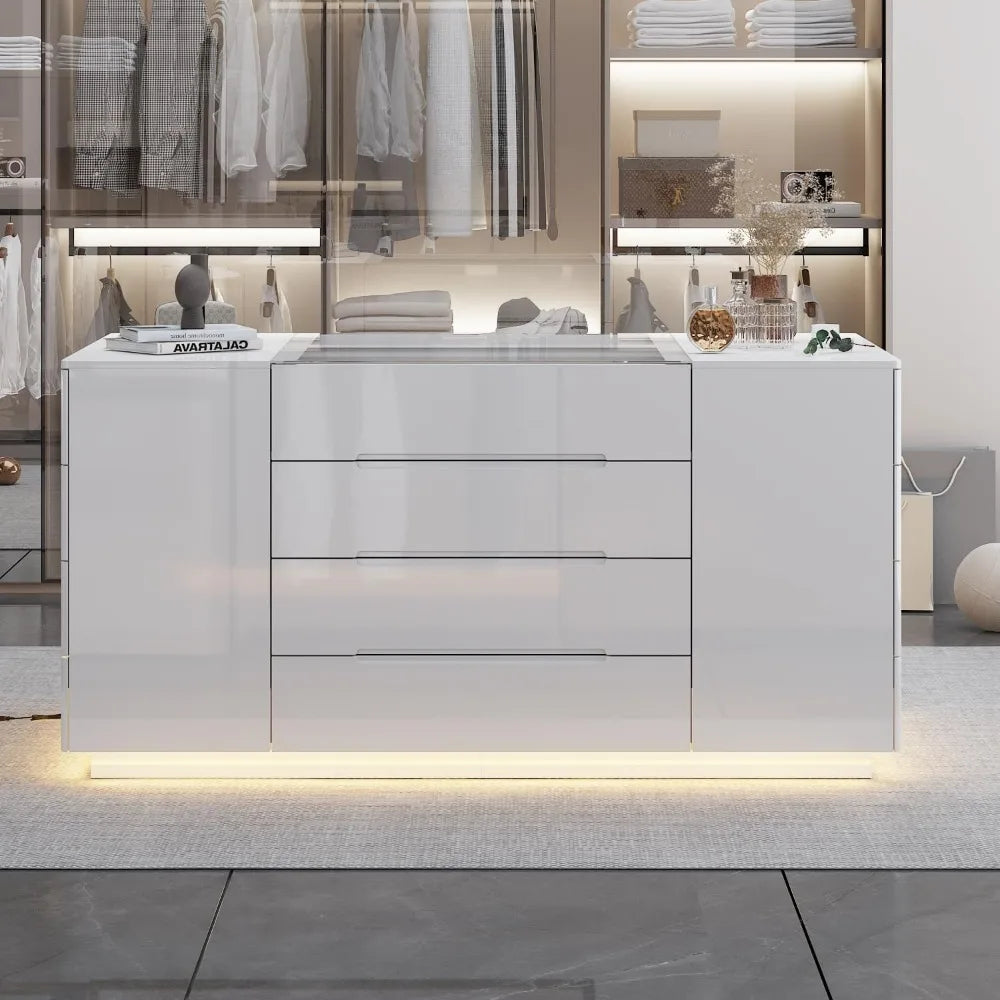 Armoire Bedroom Island LED Light Glass Tabletop Storage Organizer