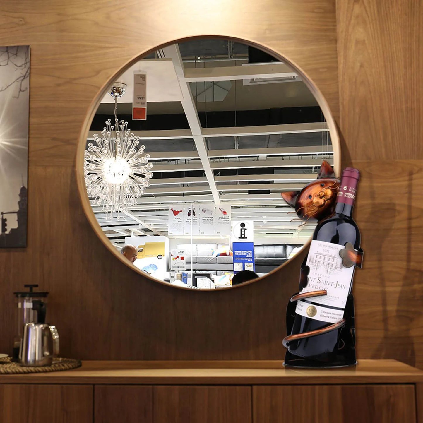 Ljustra Cat Shaped Wine Holder Metal Sculpture Home Decor Gift