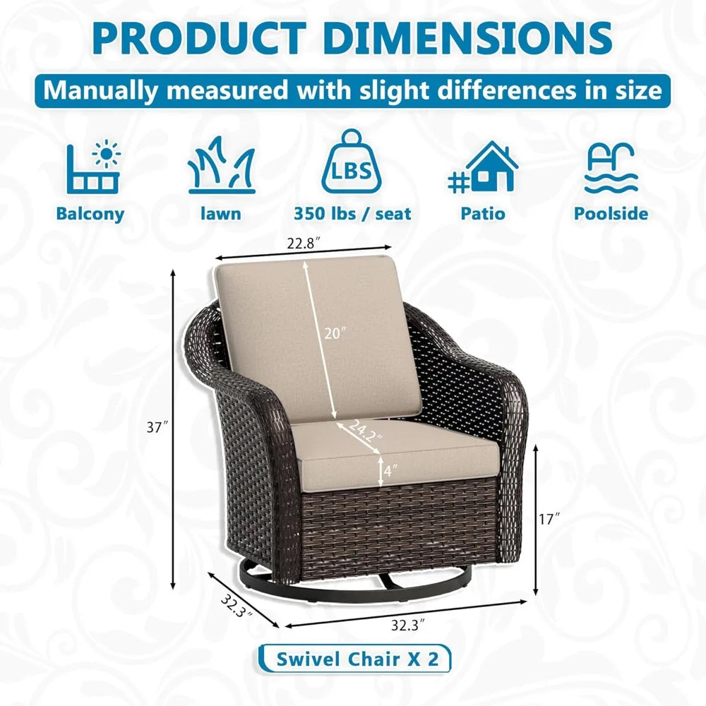 Outdoor Patio 360 Degree Swivel Glider Rocker Chairs Set of 2 Washable Cushions