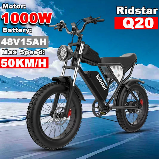 Electric Bike 1000W Motor 48V 15AH Battery All-terrain Fat Tire E-Bike