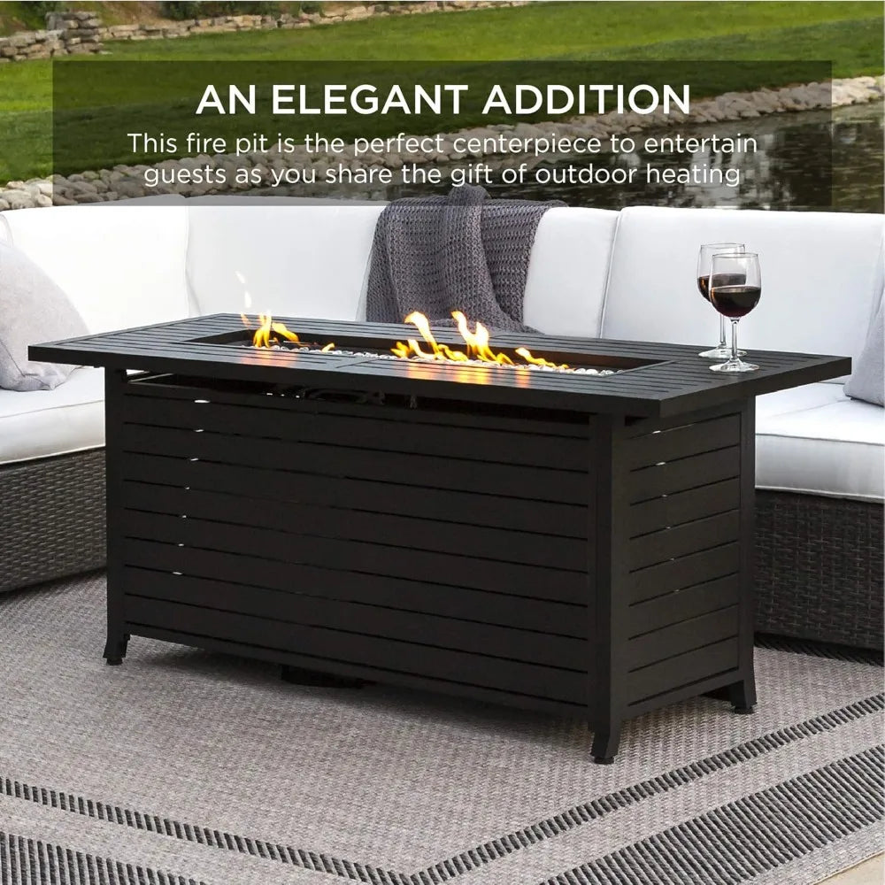 57in Outdoor Propane Gas Fire Pit Table with Aluminum Cover and Storage