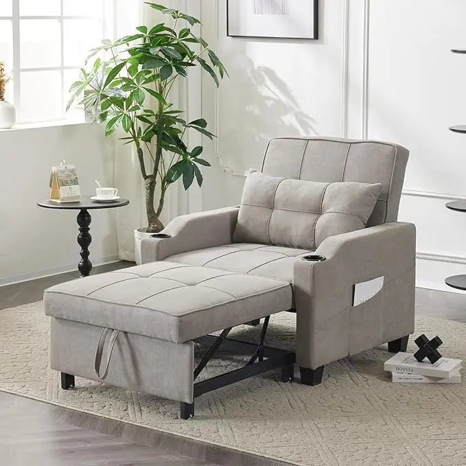Sleeper Chair Convertible Sofa Bed with USB Ports Adjustable 3-in-1