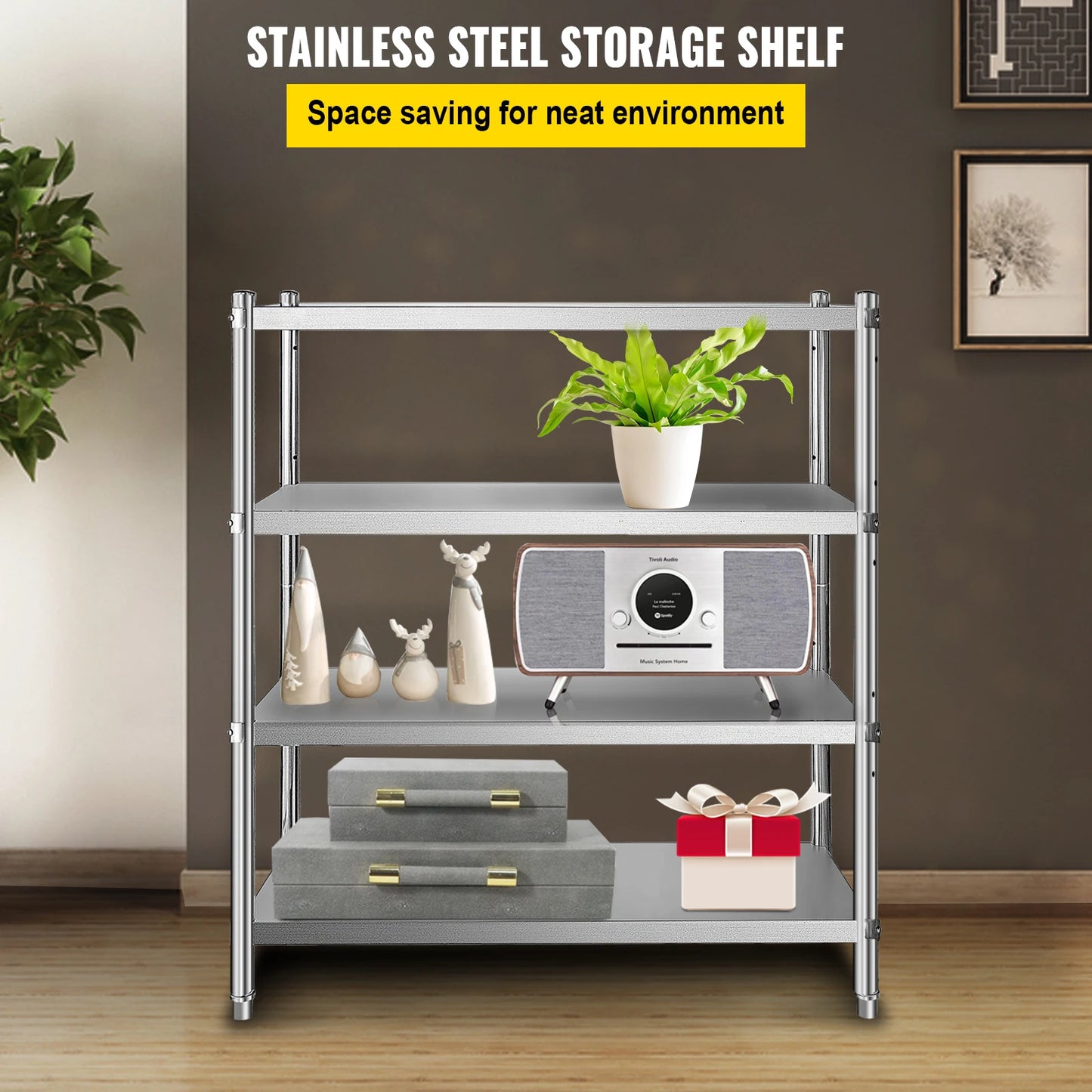 Ljustra 4-Tier Stainless Steel Storage Rack for Kitchen Garage Warehouse