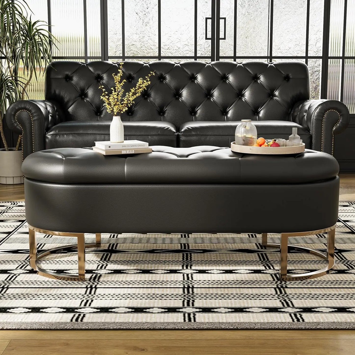 Ljustra 50 Inch Ottoman Storage Bench Upholstered Leather Living Room