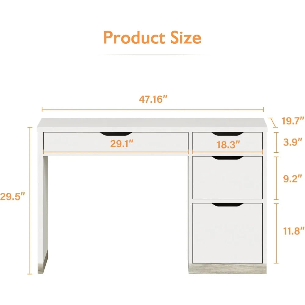 48 Inch White Desk with Drawers Small Computer Study Desk for Kids