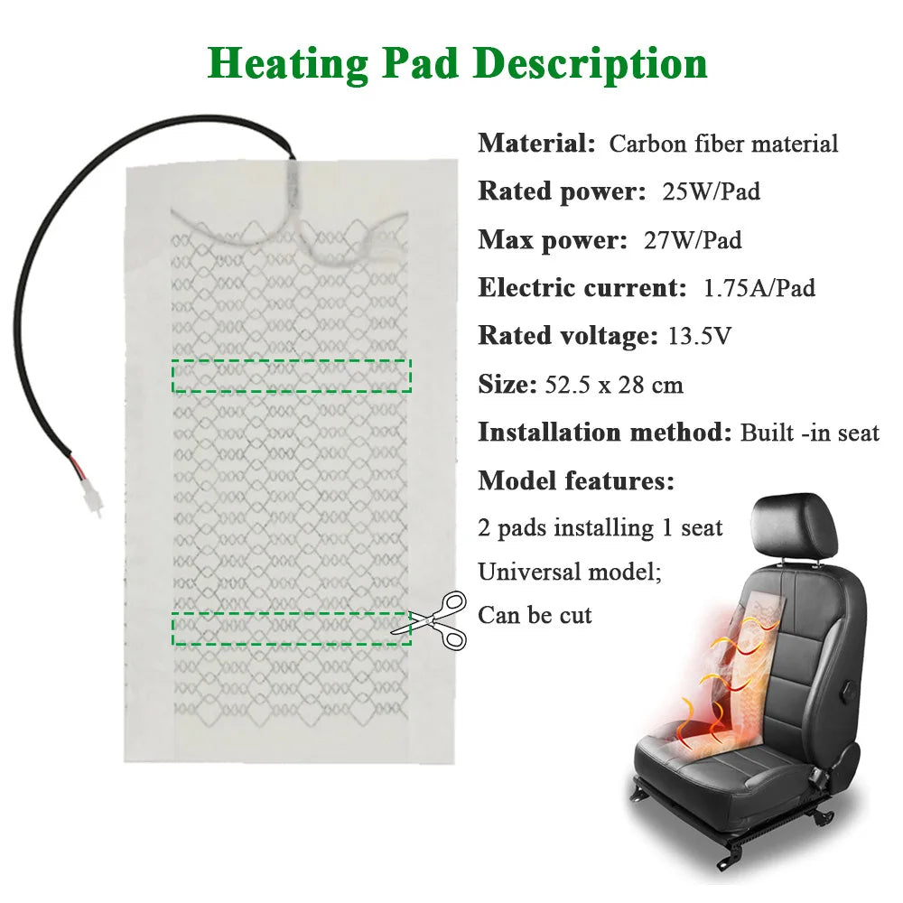 Universal 12V Car Seat Heater Carbon Fiber Heat Pads Dual Control System