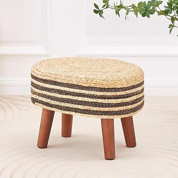 Round Seagrass Ottoman Eco-Friendly Footstool Hand Woven Pouf