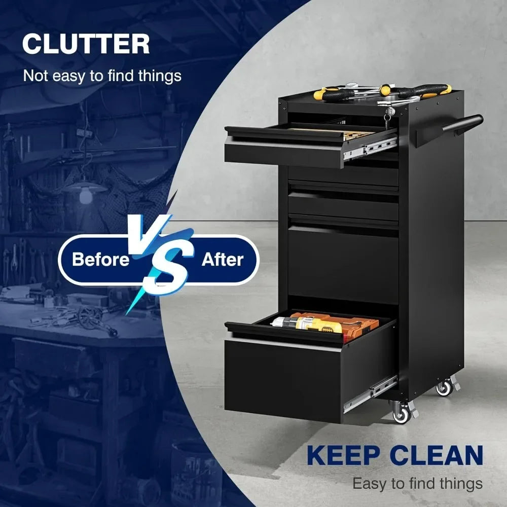 5-Drawer Rolling Tool Storage Cabinet with Locking Wheels Heavy Duty
