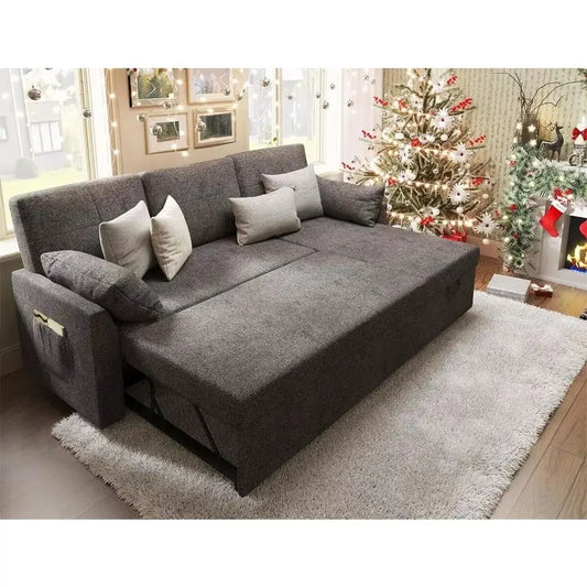 Modern Sleeper Sofa Bed with Storage Chaise & Pull-Out Couch | Bouclé Fabric 84” L-Shaped