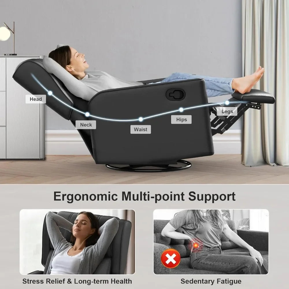 360 Swivel Recliner Chair Plush Rocking Glider Leather Upholstery