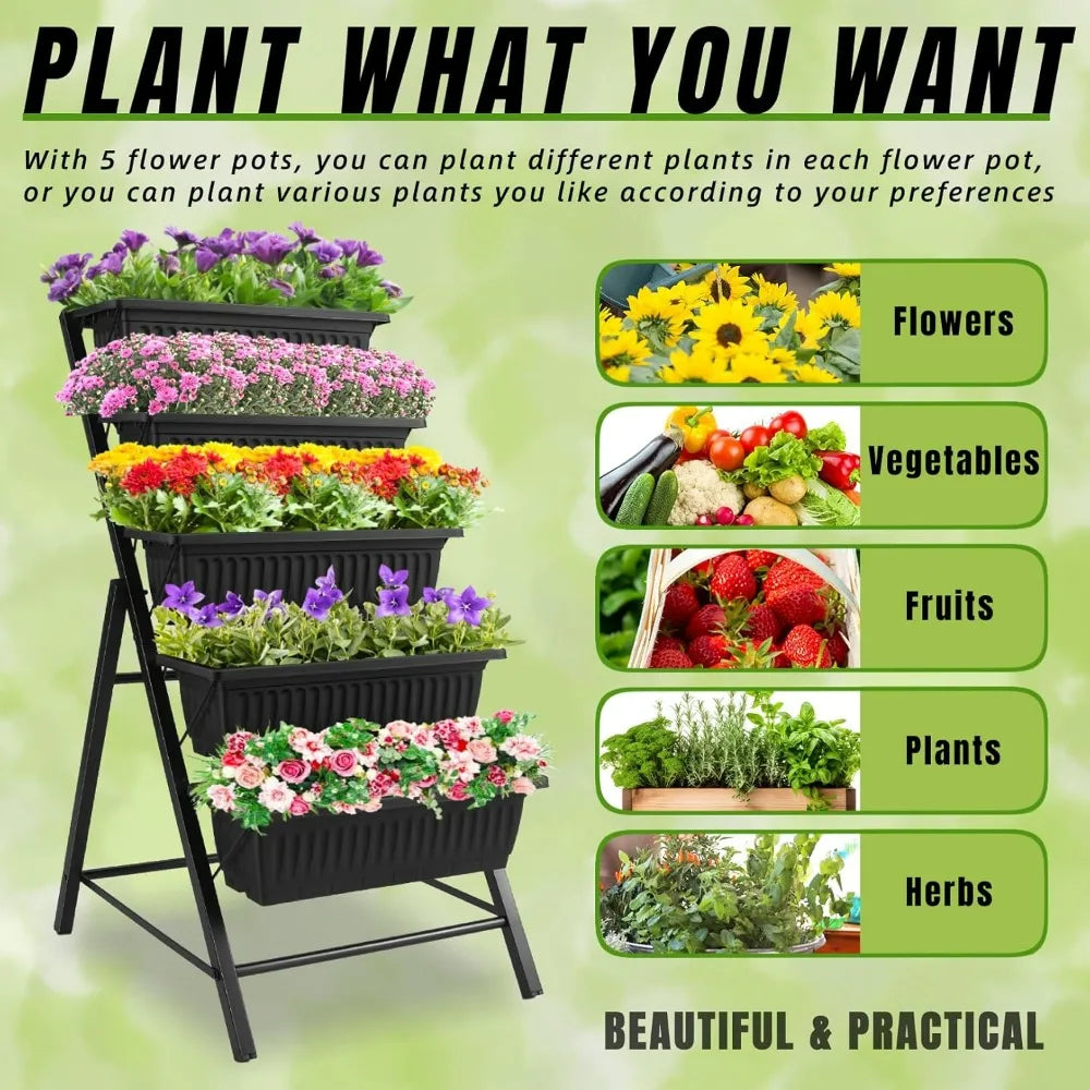 5 Tier Vertical Raised Garden Planter Outdoor Garden Bed with Hooks