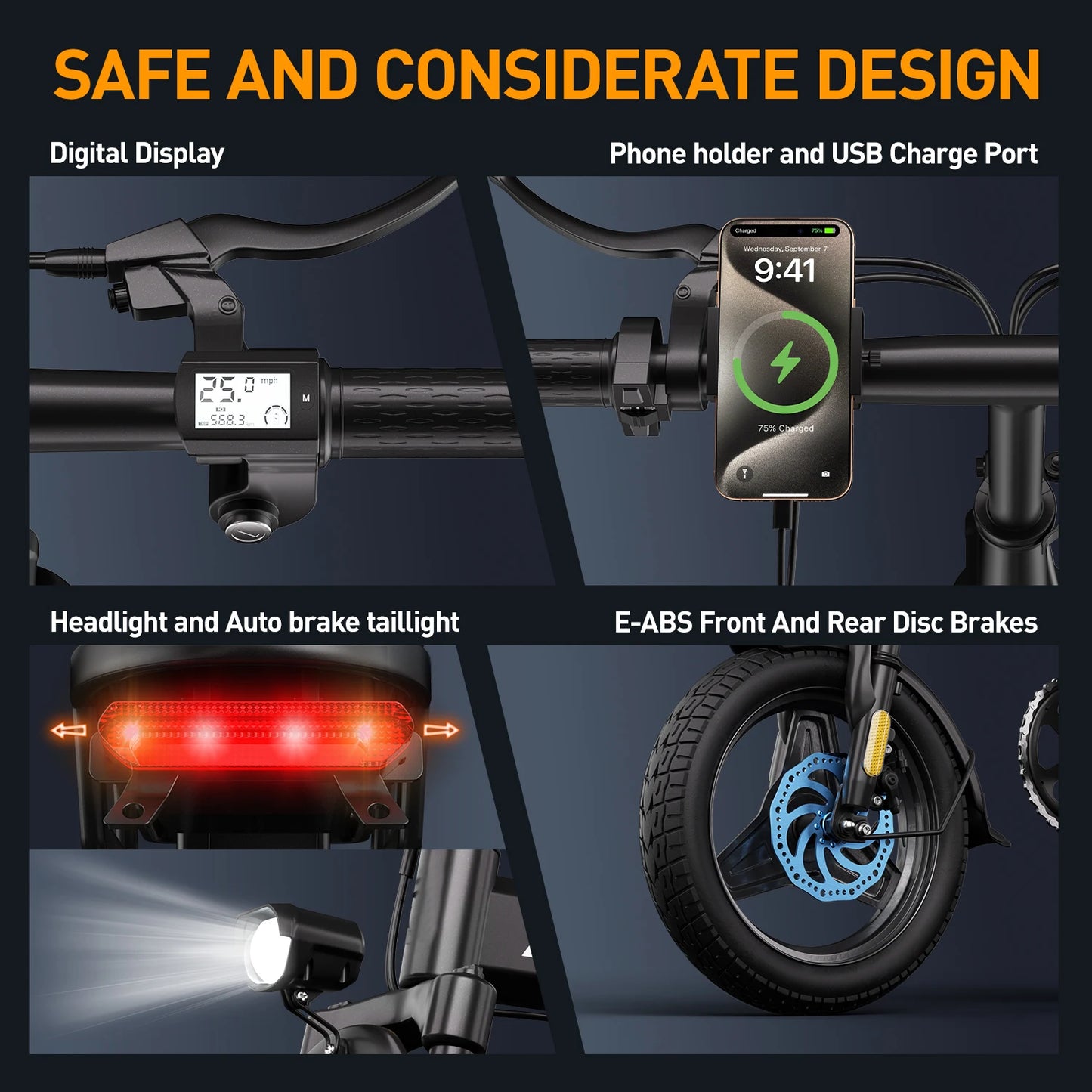 14 Inch Folding Mini Electric Motorcycle 500W 30 Mile Range Commuter