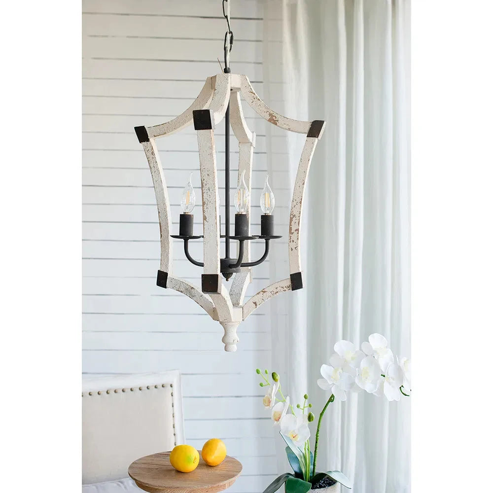 4-Light Wood Chandelier Adjustable Chain Fixture for Dining Room