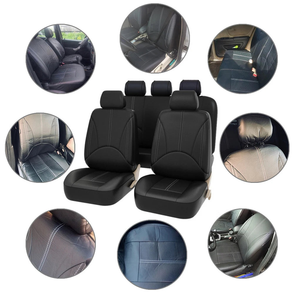 SEAMETAL 5-Seat Car Seat Cover Set Breathable PU Leather Airbag Compatible