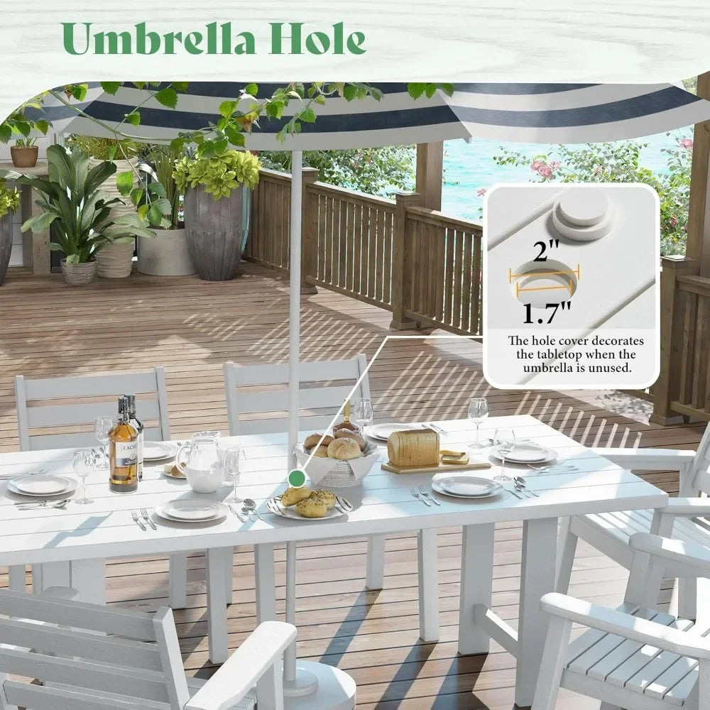 7-Piece Outdoor Dining Set with 6 Chairs and Umbrella Hole for Patio