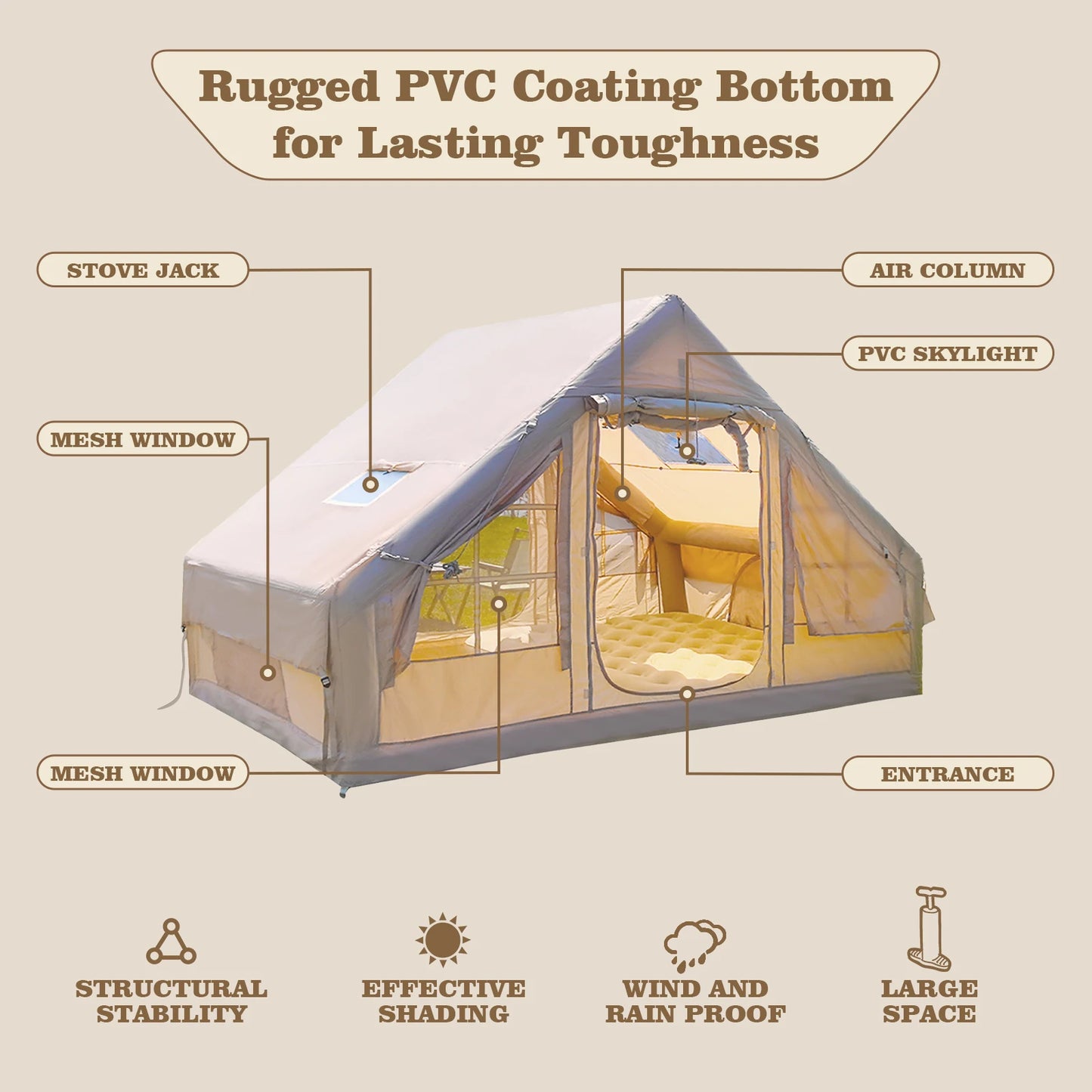 9.8x7 Inflatable Camping Tent 4-6 Person All-Season Blow Up Tent