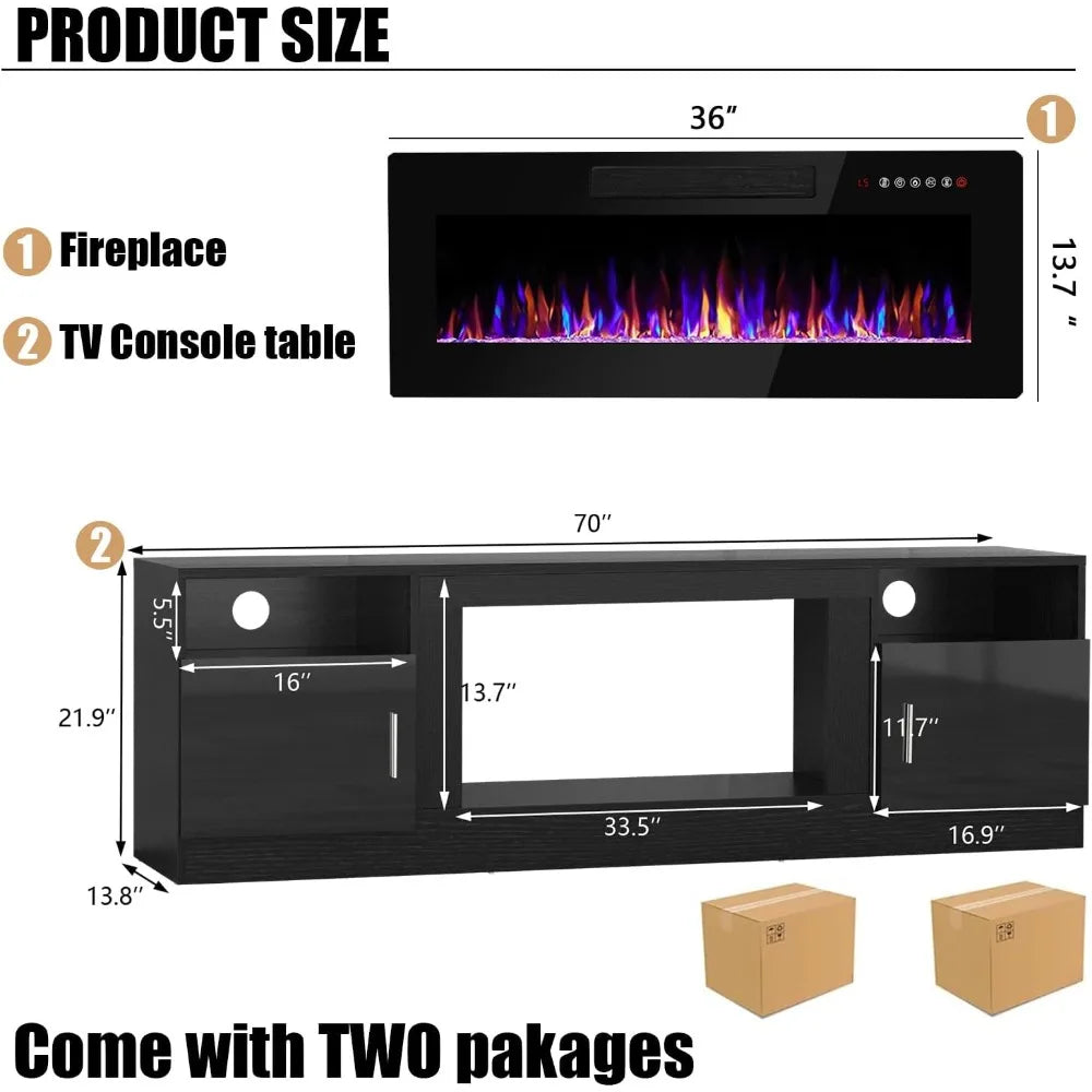 Ljustra 36 Inch Electric Fireplace TV Stand for 80 Inch TVs Modern Design