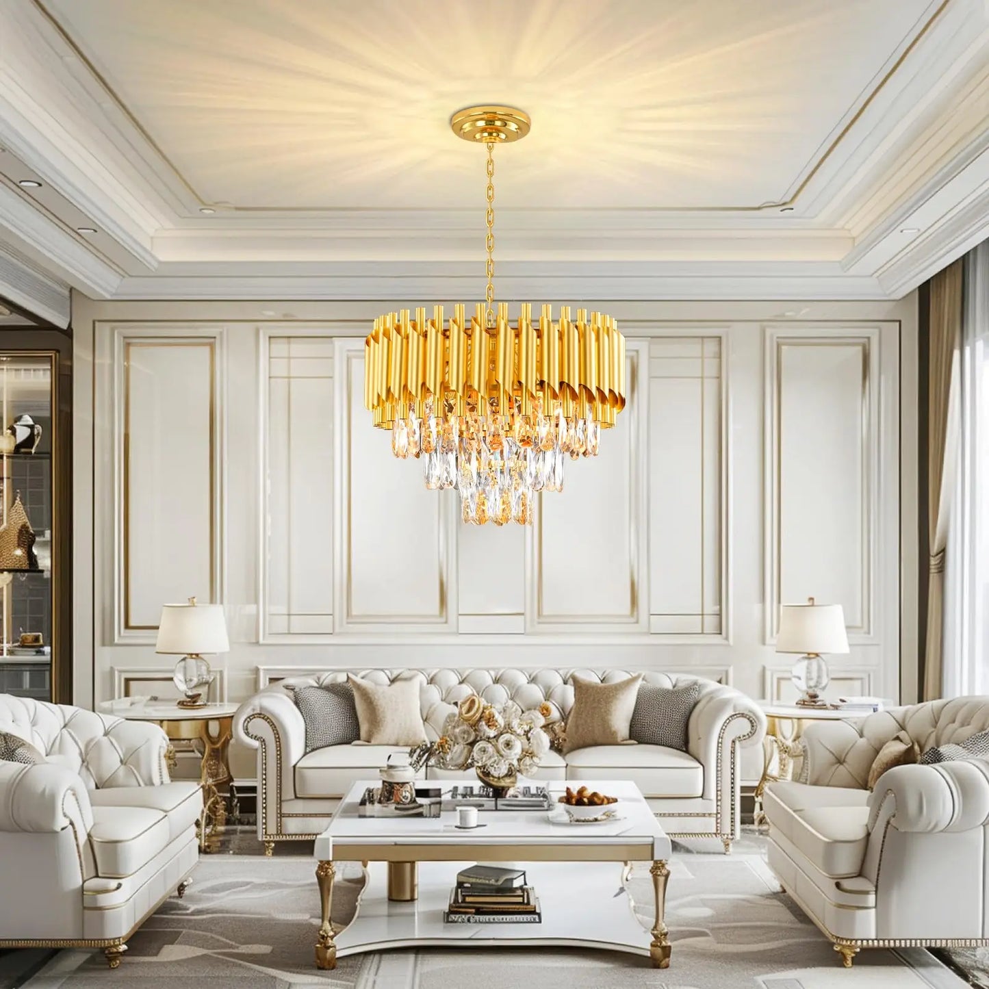 Modern Crystal Chandeliers Flush Mount Ceiling Light for Dining Room