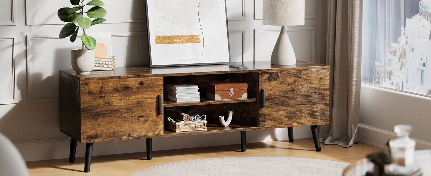 TV Stand for 55 Inch TV with Adjustable Shelf and 2 Cabinets