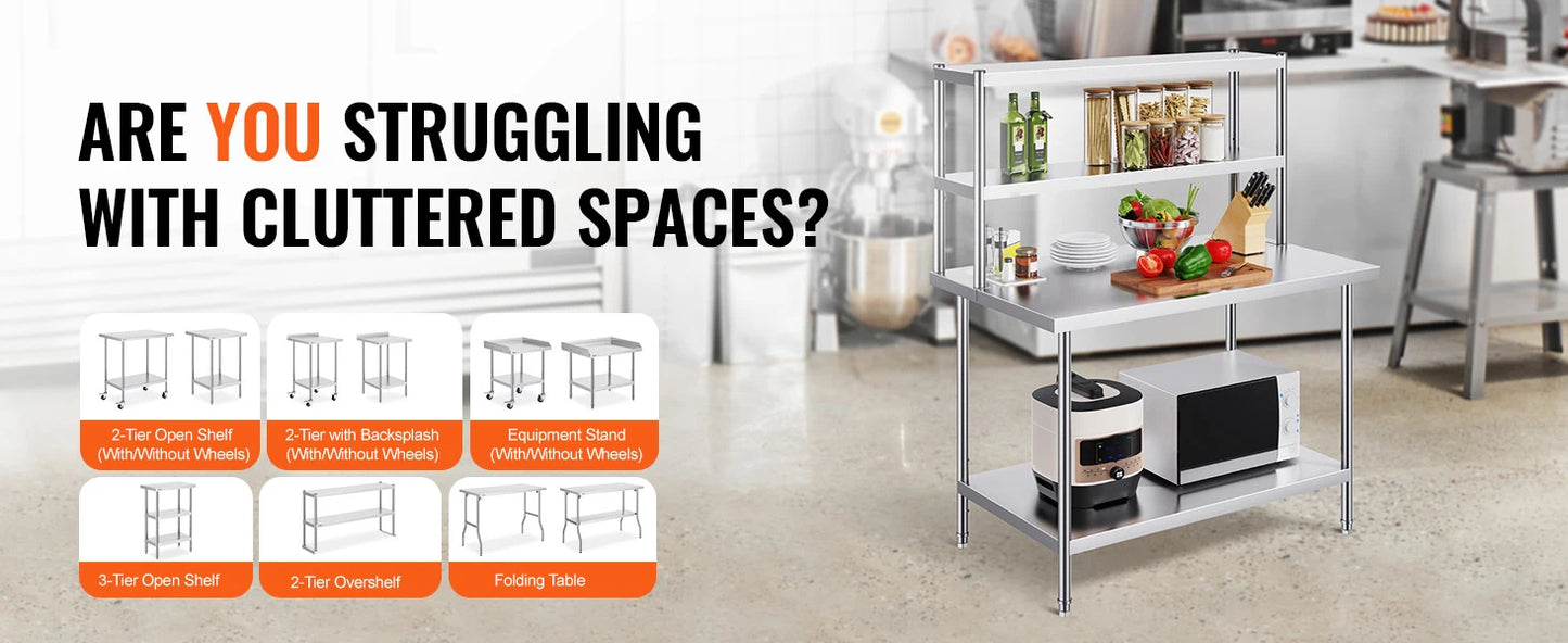 Ljustra Stainless Steel Kitchen Worktable with Adjustable Overshelf