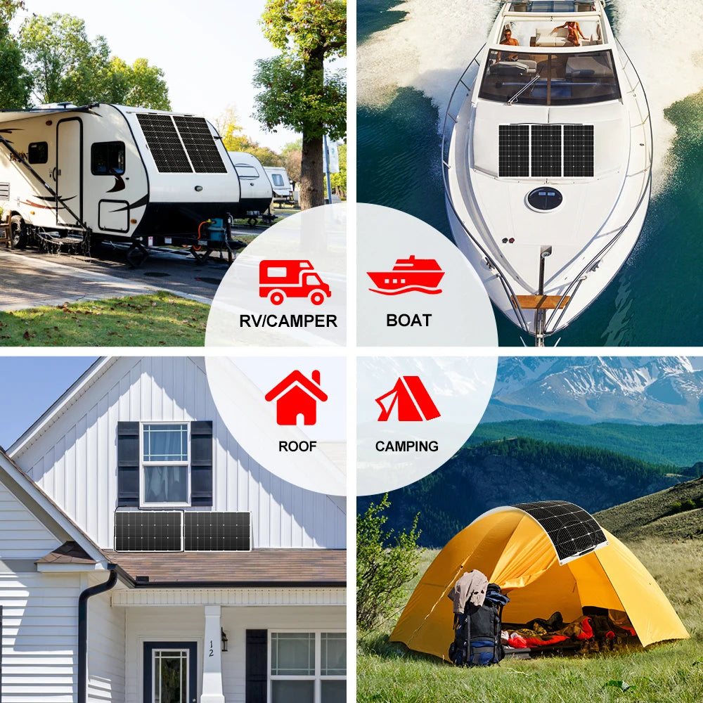 DOKIO 200W Flexible Solar Panels 2PCS Monocrystalline Waterproof Camping RV