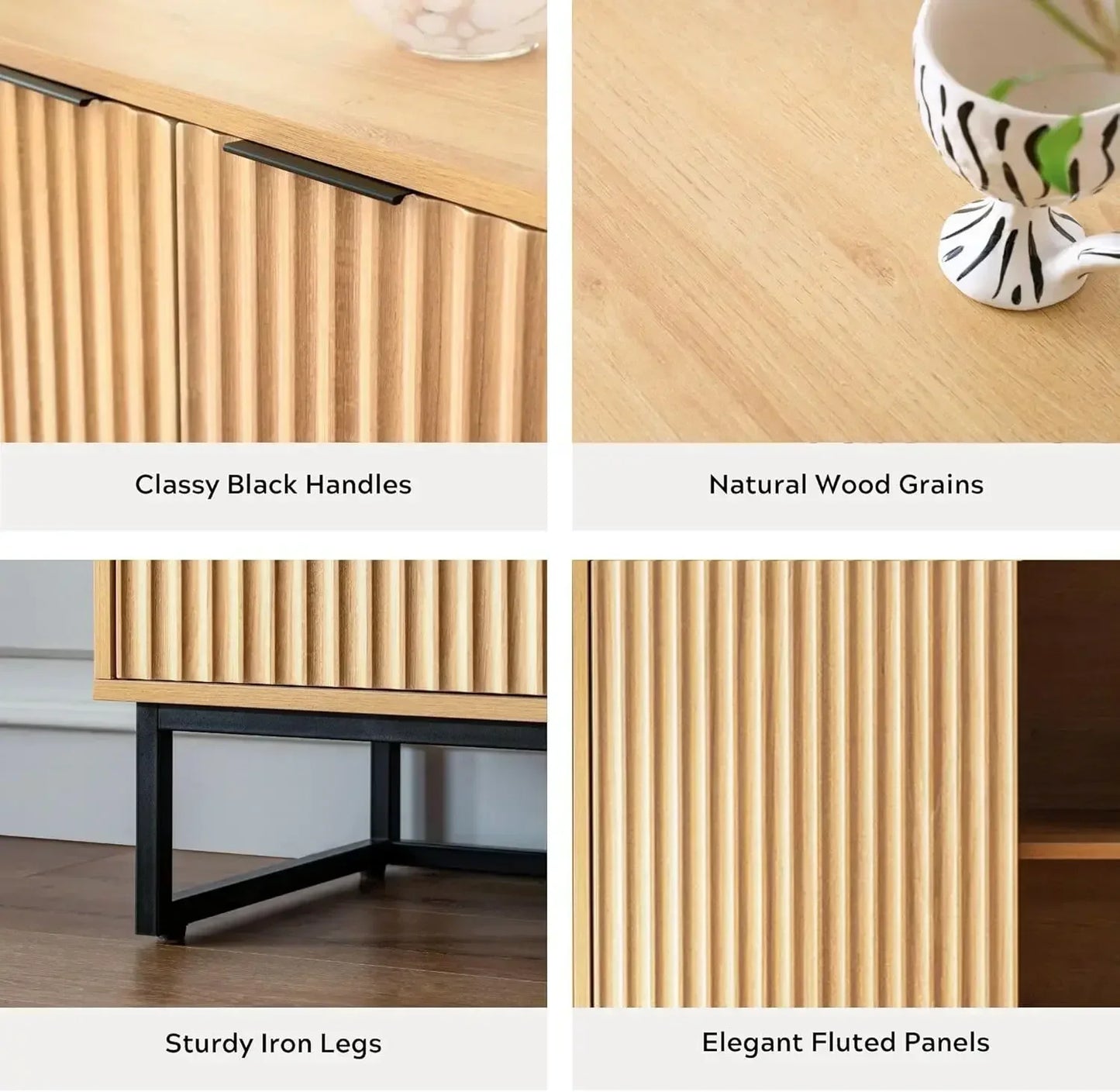 Fluted Storage Cabinet Set of 2 Modern Accent Sideboard Buffet Console