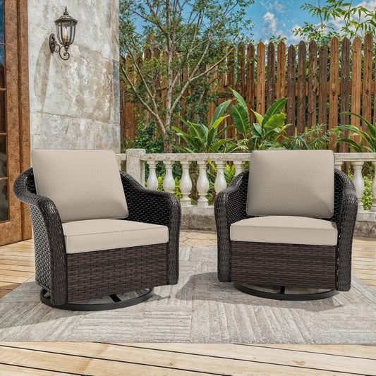 Outdoor Patio 360 Degree Swivel Glider Rocker Chairs Set of 2 Washable Cushions