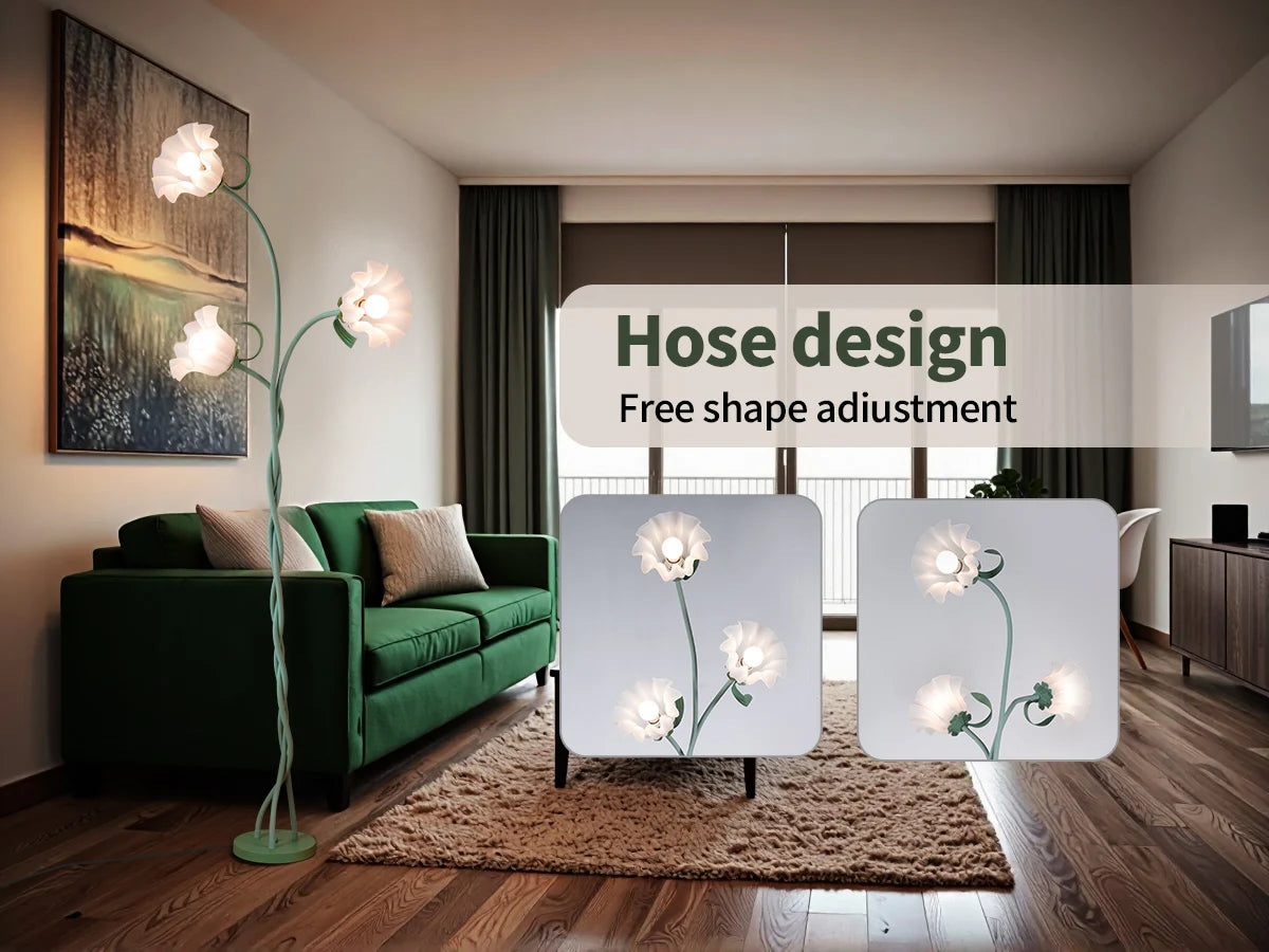 Retro 3-Head Flower Floor Lamp Dimmable Flexible Neck Home Decor