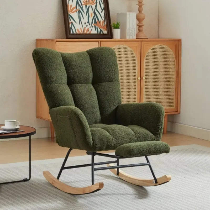 Modern Upholstered Glider Rocking Chair with Solid Wood Legs Accent Chair