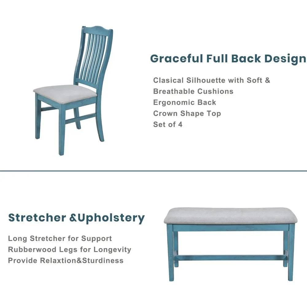 6 Piece Kitchen Table Set with Bench and Chairs Farmhouse Dining Set