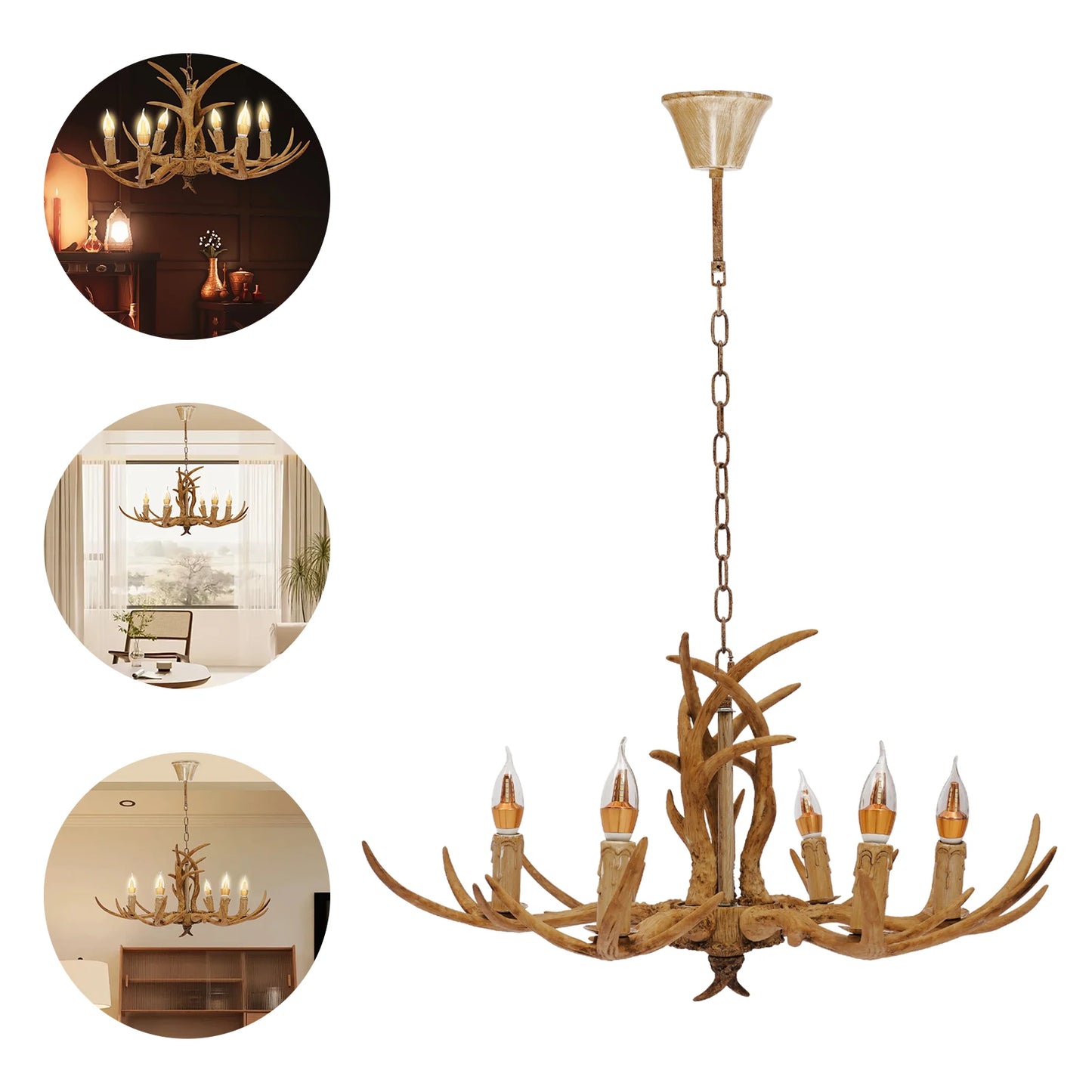 Retro Antler Chandelier Pendant Lamp for Restaurant Dining Space