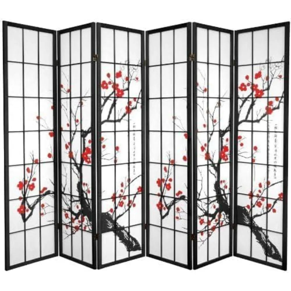 BlossomView Japanese Room Divider 6 Panels Floral Privacy Screen