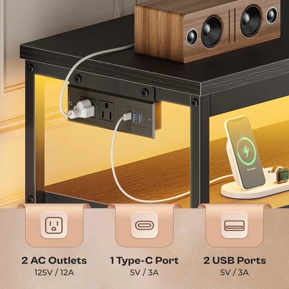 LED TV Stand 47 Inch Fabric Dresser with Power Outlets and 6 Drawers