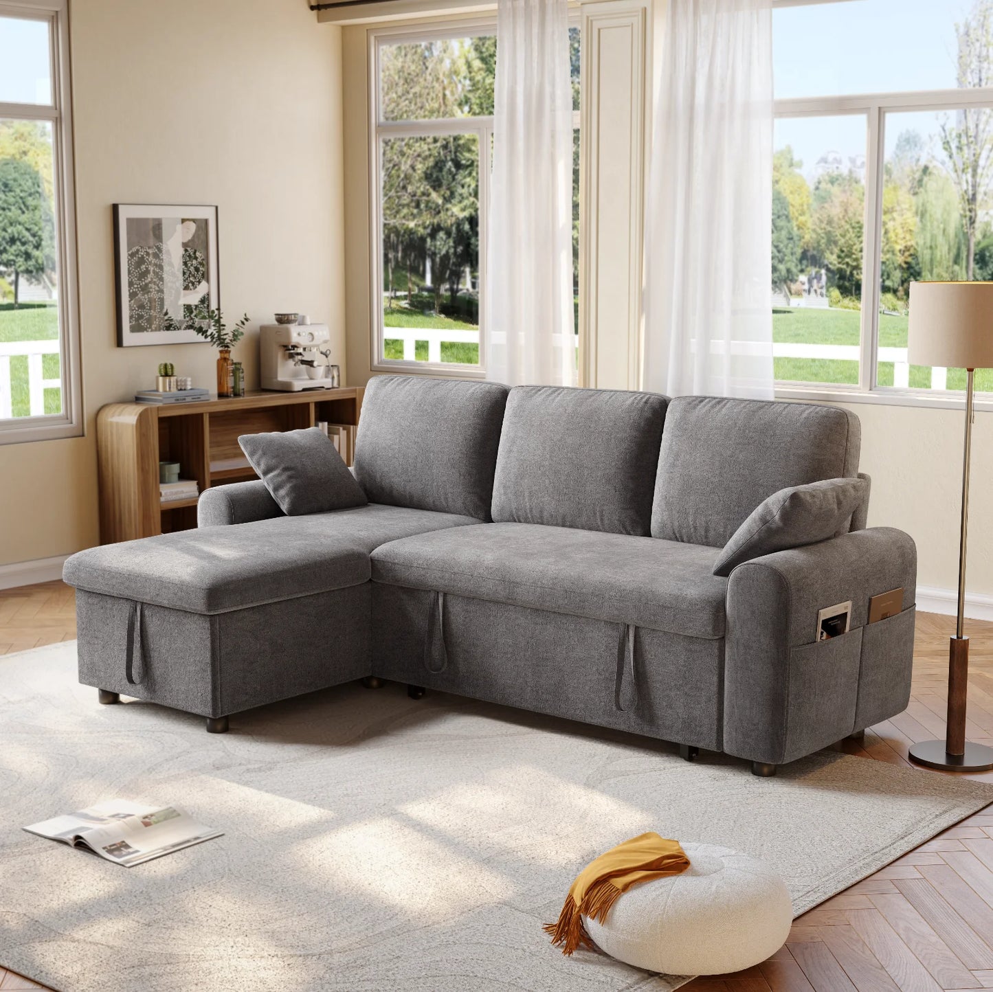 Ljustra L Shaped Sleeper Sofa Pull Out Couch Bed with Storage Chaise