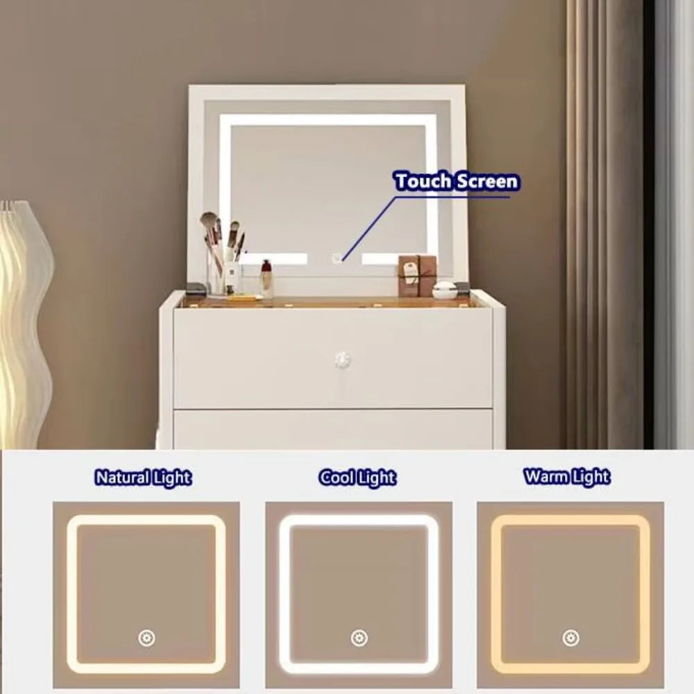 Integrated Small Vanity Desk with Mirror Compact Makeup Table USB