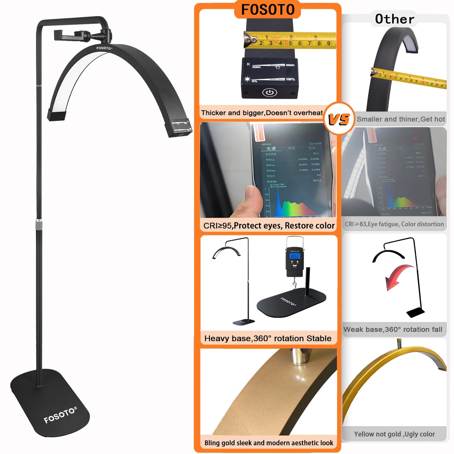 Fosoto Half-moon LED Video Light for Beauty Salon Tattoo Eyelash Work