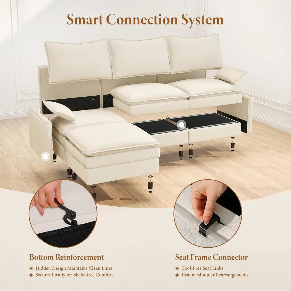 Ljustra 108" Modular Sectional Sofa, Comfy Chenille Cloud Couch, L-Shaped, Beige