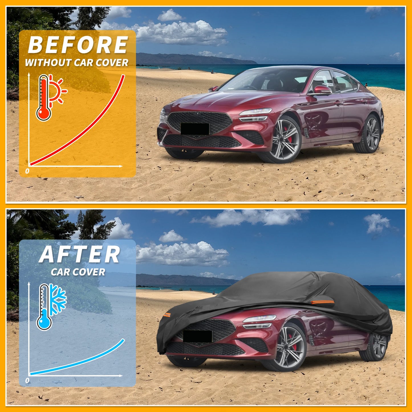 Uxcell All Weather Car Cover for Genesis G70 Sedan with Zipper Black